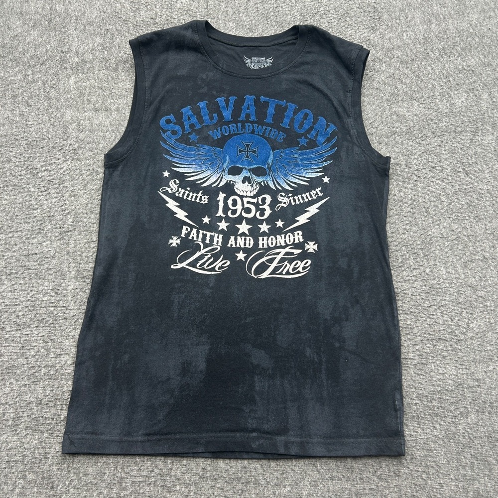Raw State Affliction Mens Tank Top Sleeveless L Wings Cross Skull Salvation
